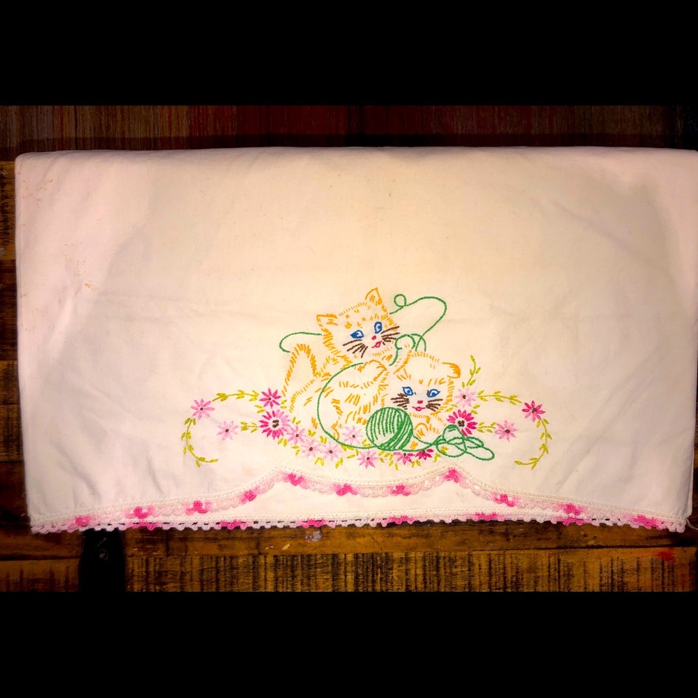 Vintage Hand Embroidery Standard Pillow Case